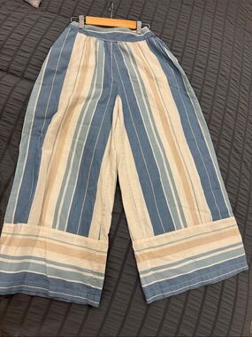 Cleobella Blue, Cream & Tan Striped Wide-Leg Pants